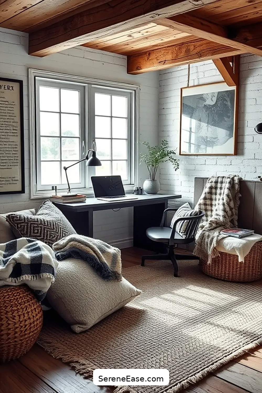 How to Create a Black and White Rustic Style Home Office 6 Add Texture With Fabrics for How to Create a Black and White Rustic Style Home Office