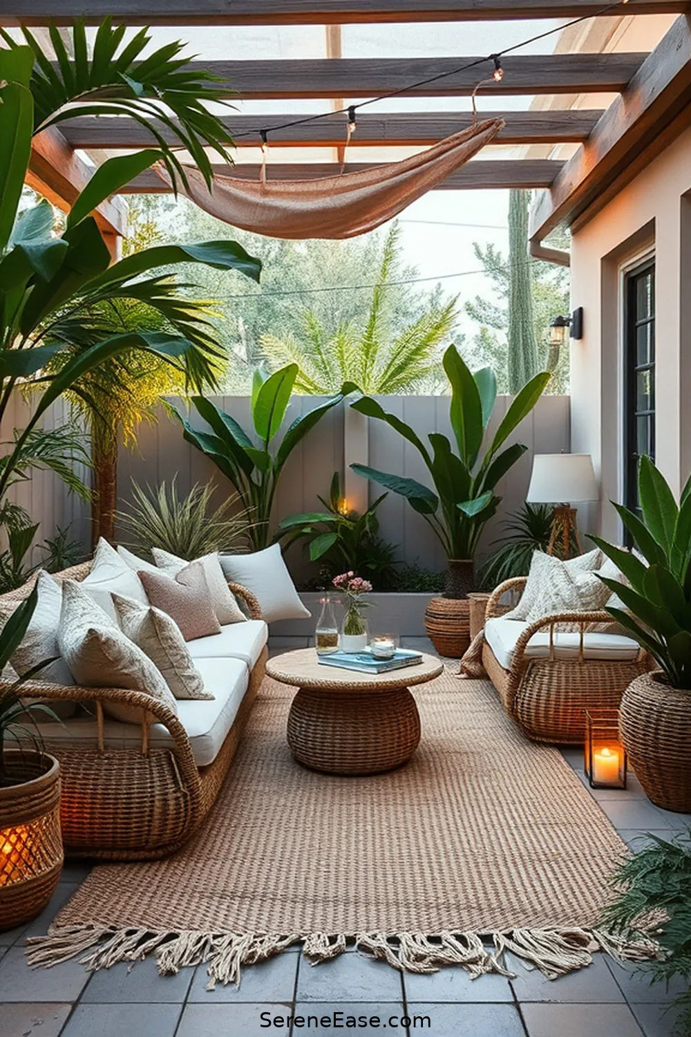 Adding Layered Textiles for How to Create a Bohemian Outdoor Patio With Neutral Tones