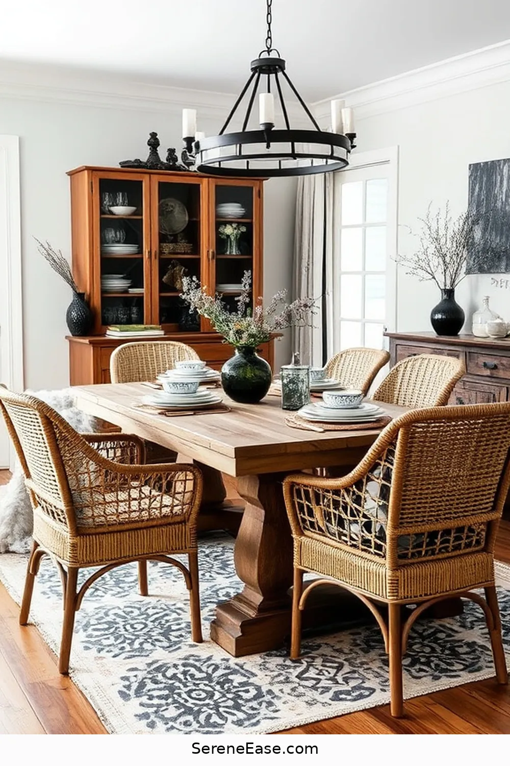 How to Create a Stunning Black and White Dining Room in Modern Farmhouse Style 5 Incorporate Textures and Patterns for How to Create a Stunning Black and White Dining Room in Modern Farmhouse Style
