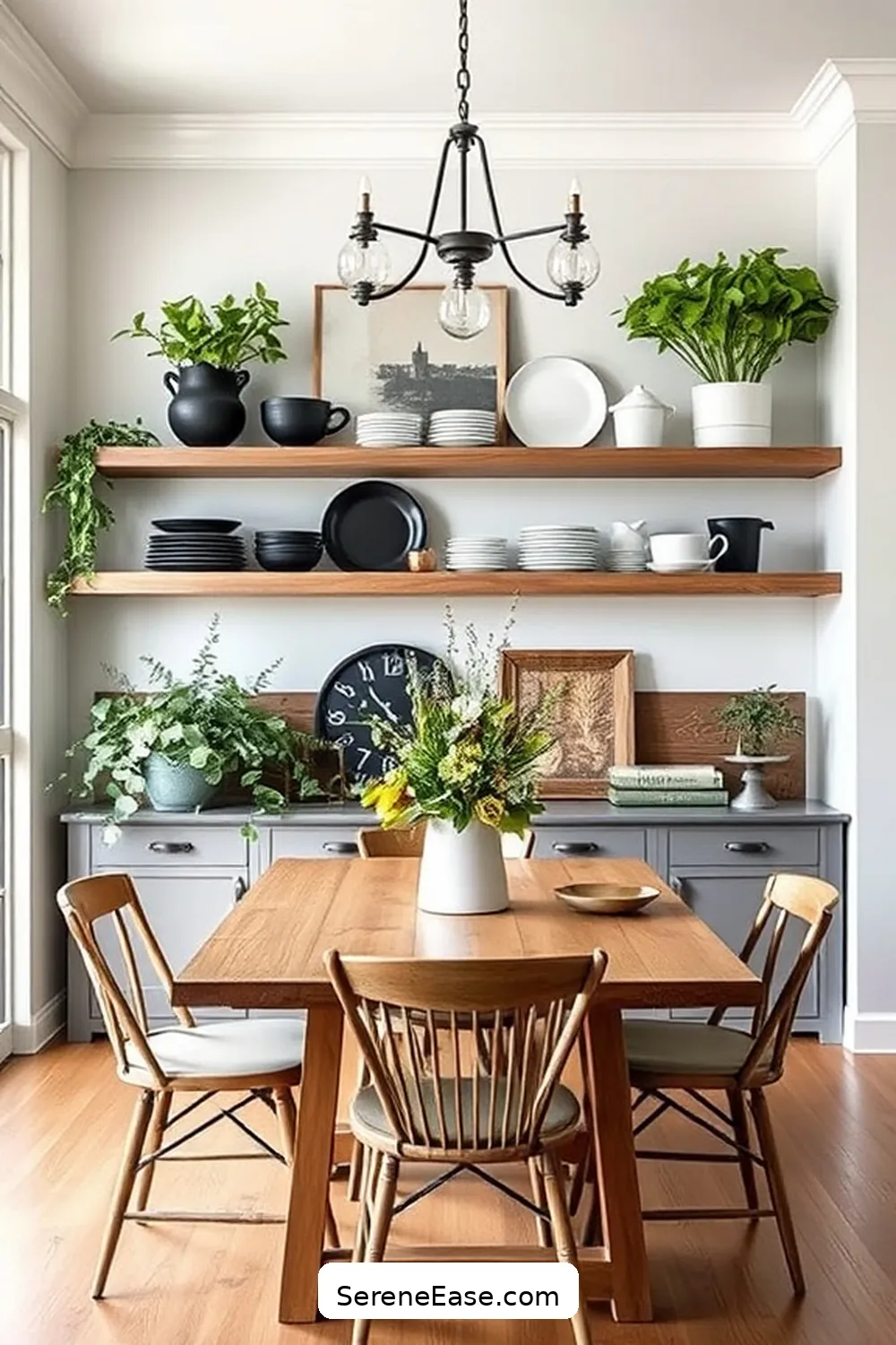 How to Create a Stunning Black and White Dining Room in Modern Farmhouse Style 8 Use Open Shelving for Display for How to Create a Stunning Black and White Dining Room in Modern Farmhouse Style
