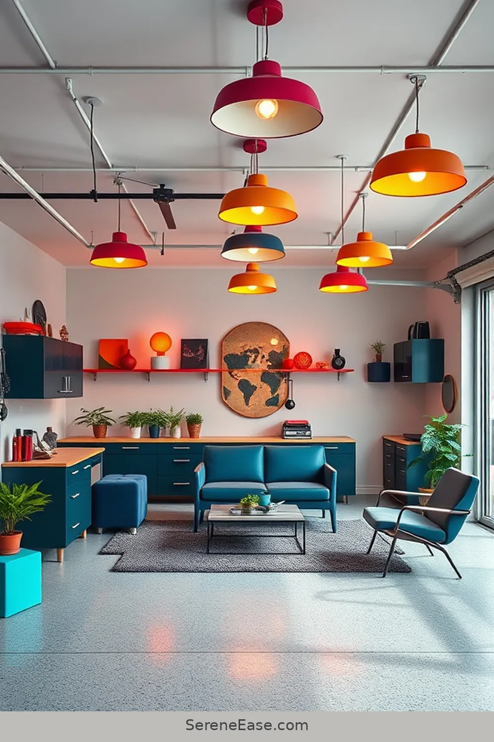 How to Infuse Bold and Bright Mid-Century Modern Style Into a Garage Space 6 Incorporating Bold Lighting Fixtures for How to Infuse Bold and Bright Mid-Century Modern Style Into a Garage Space