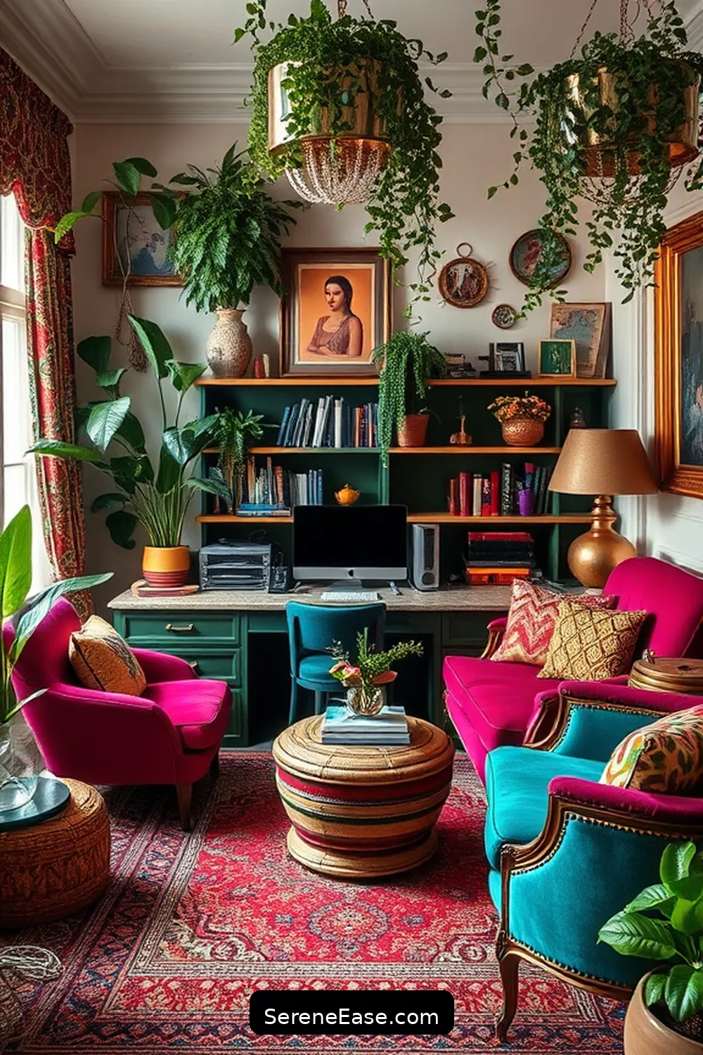 How to Style Your Home Office With Jewel Tones and Bohemian Flair 8 Adding Greenery for a Lively Touch for How to Style Your Home Office With Jewel Tones and Bohemian Flair