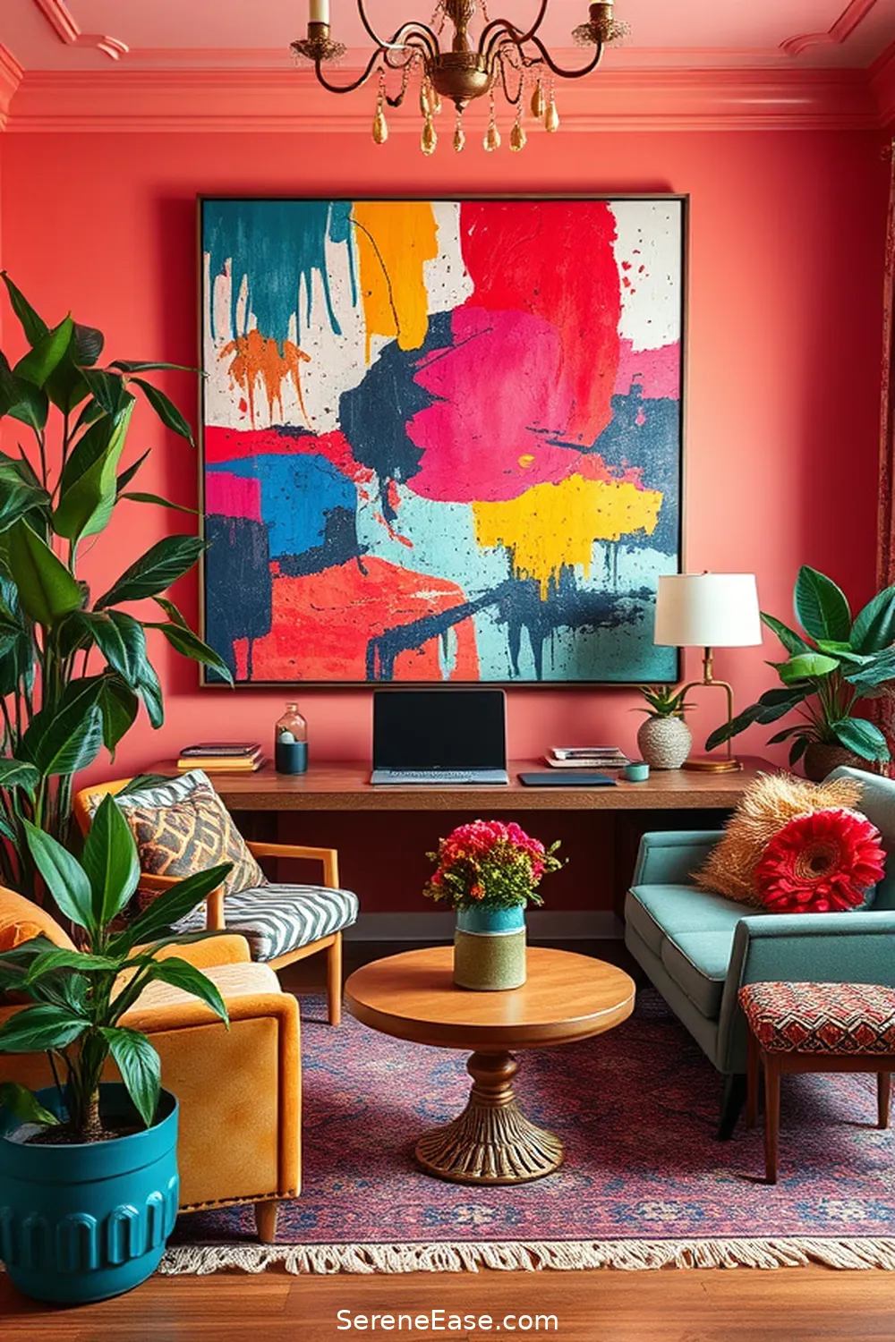 How to Style Your Home Office With Jewel Tones and Bohemian Flair 4 Creating a Focal Point With Bold Artwork for How to Style Your Home Office With Jewel Tones and Bohemian Flair