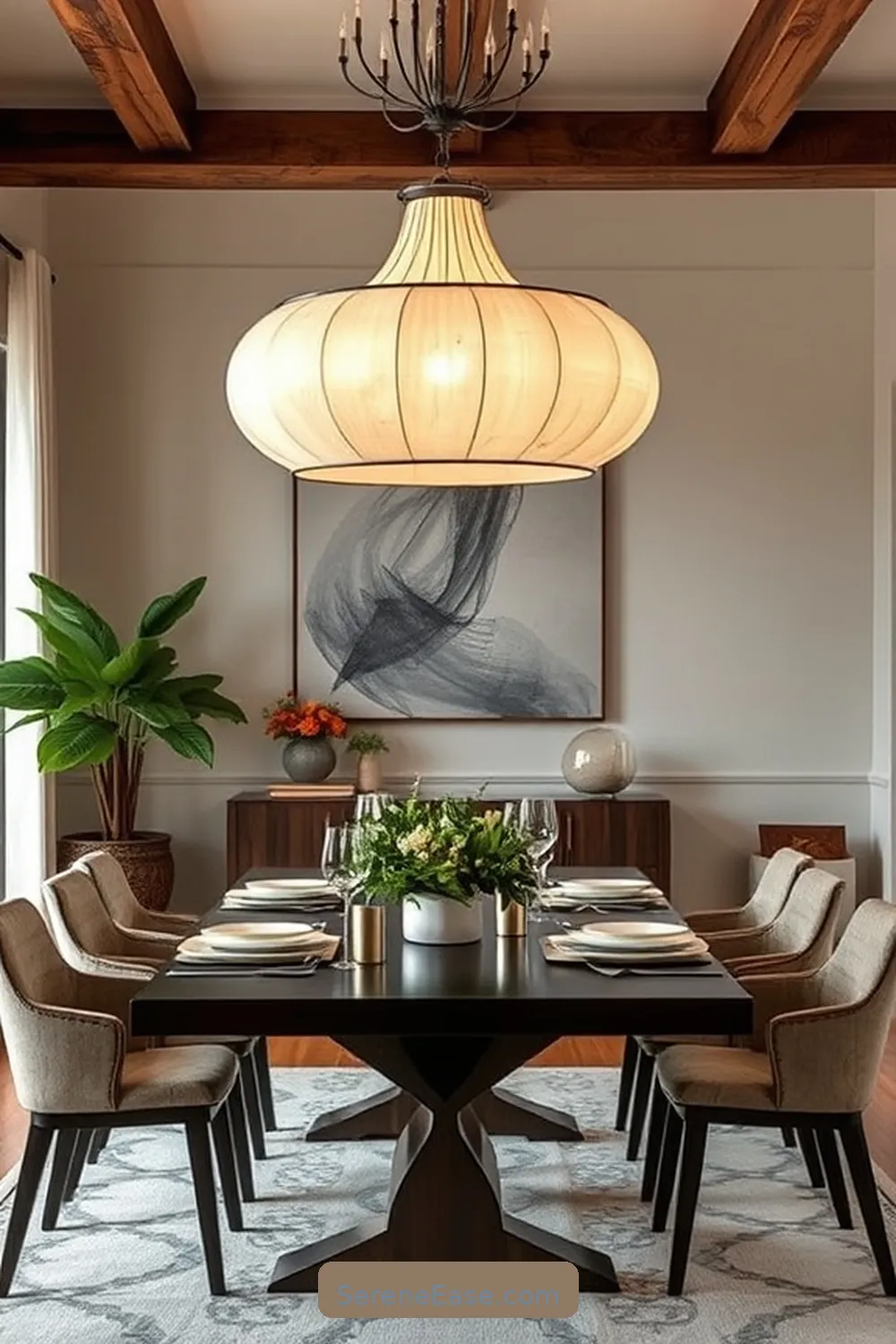 Adding Statement Lighting for How to Transform Your Dining Room With Neutral Tones in Modern Farmhouse Style
