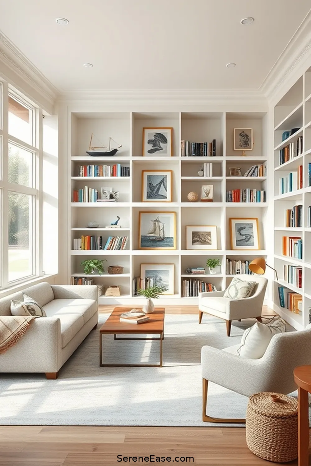 Incorporate Neutral Tones in Your Coastal Style Library 13 Displaying Books and Art in a Cohesive Manner for Incorporate Neutral Tones in Your Coastal Style Library