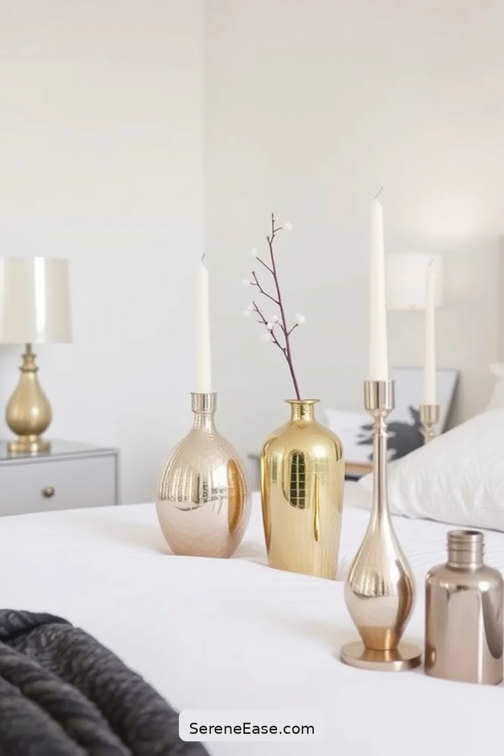 Metallic Decorative Accessories for Incorporating Metallic Accents in Scandinavian Bedroom Style