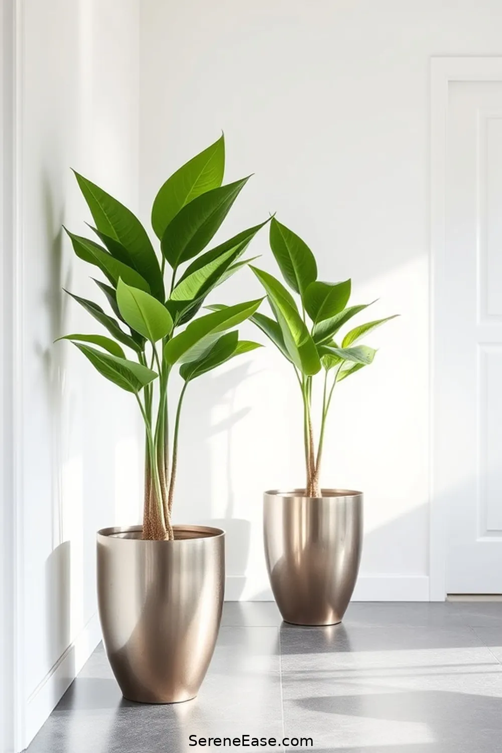 Incorporating Metallic Accents in a Minimalist Entryway Style 11 Plants and Natural Elements With Metallic Planters for Incorporating Metallic Accents in a Minimalist Entryway Style