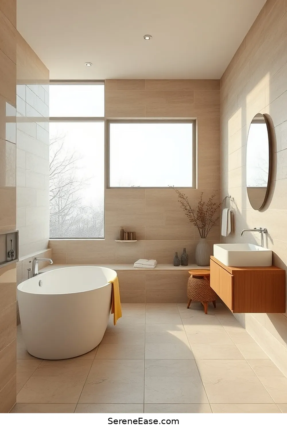 Incorporating Neutral Tones in a Mid-Century Modern Bathroom 6 Enhancing Natural Light and Space for Incorporating Neutral Tones in a Mid-Century Modern Bathroom
