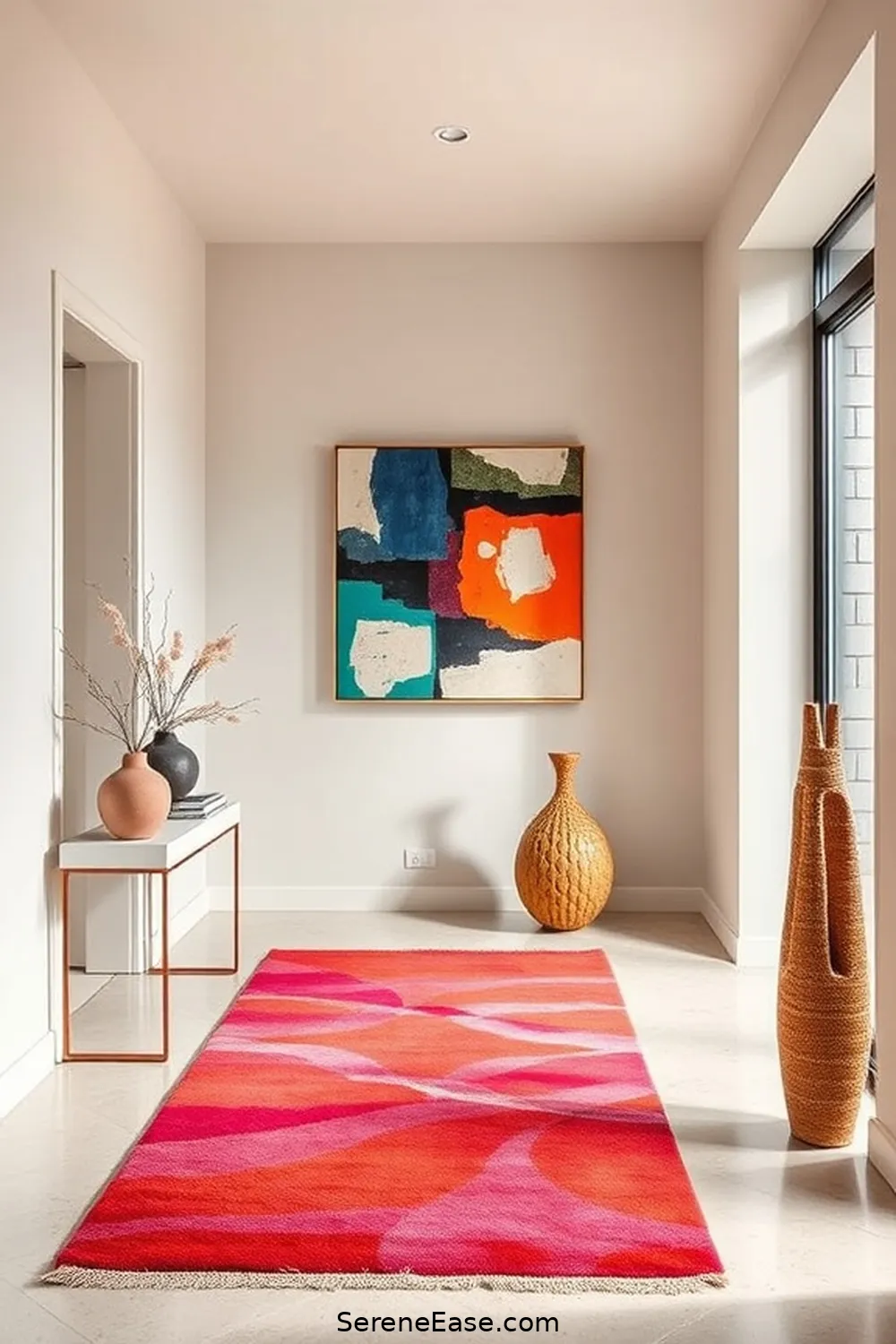 Art and Decor That Pop Against a Neutral Background for Incorporating Neutral Tones in a Mid-Century Modern Hallway