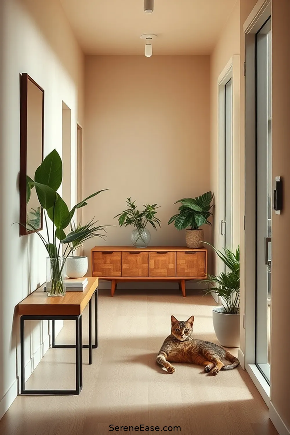 Understanding Mid-Century Modern Design Principles for Incorporating Neutral Tones in a Mid-Century Modern Hallway