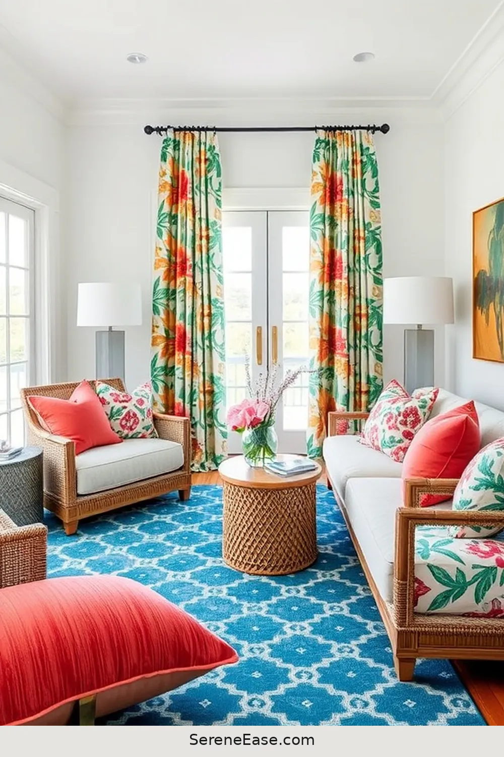Infusing Bold and Bright Colors in Your Coastal Living Room Style 7 Layering Textiles With Bright Patterns for Infusing Bold and Bright Colors in Your Coastal Living Room Style