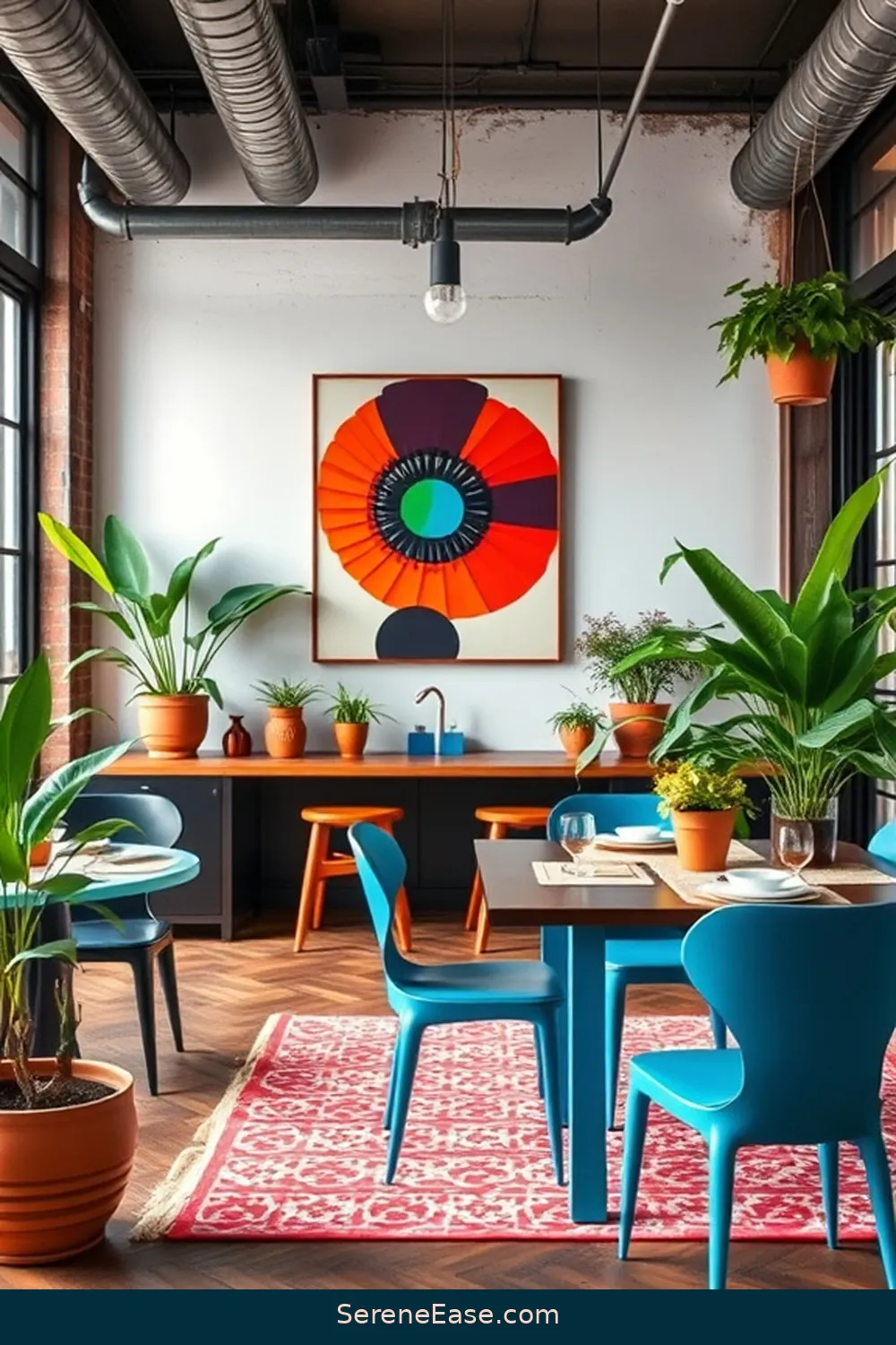 Infusing Bold and Bright Colors in Your Industrial Dining Room Style 8 Incorporating Plants for a Fresh Touch for Infusing Bold and Bright Colors in Your Industrial Dining Room Style