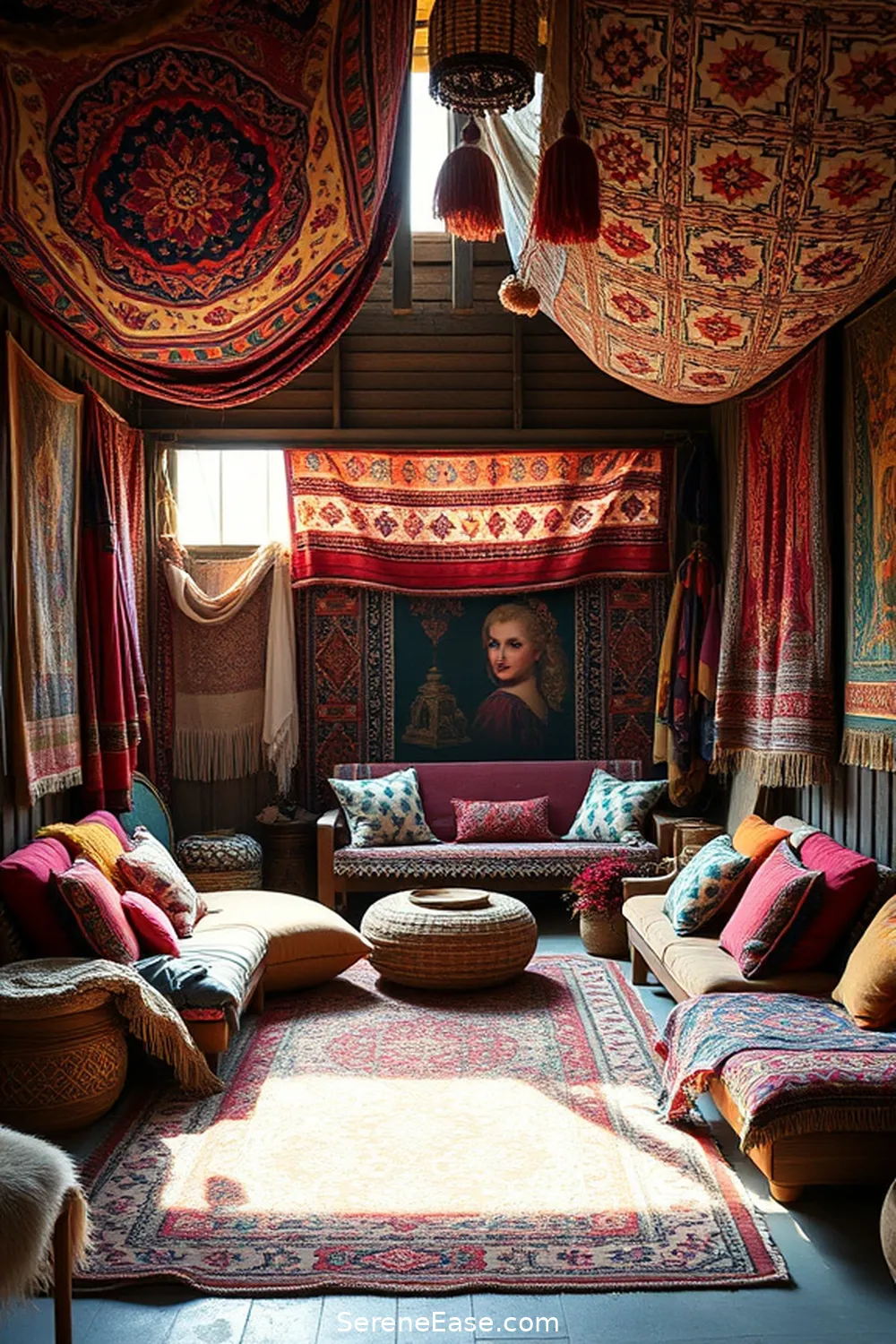 Revamp Your Garage for Bold and Bright Bohemian Style 4 Add Layered Textiles for Comfort for Revamp Your Garage for Bold and Bright Bohemian Style