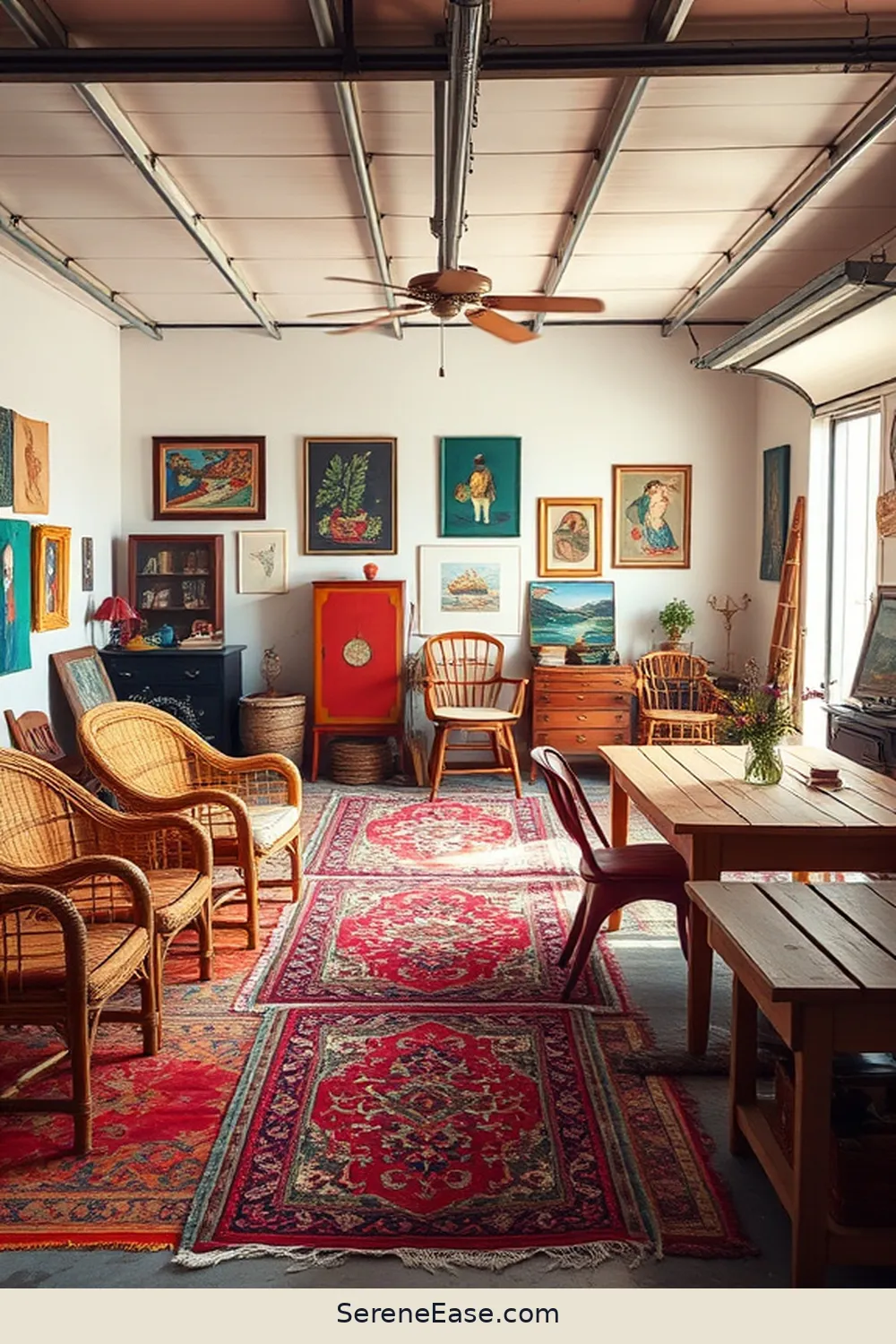 Revamp Your Garage for Bold and Bright Bohemian Style 3 Incorporate Vintage and Eclectic Furniture for Revamp Your Garage for Bold and Bright Bohemian Style