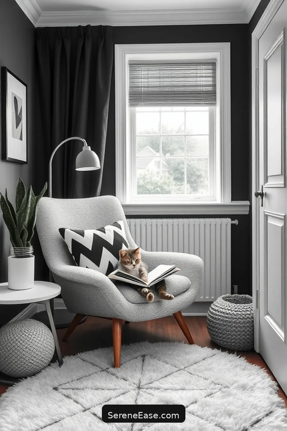 Step-by-Step to Achieve a Black and White Mid Century Modern Nursery Style 12 Creating a Cozy Reading Nook for Step-by-Step to Achieve a Black and White Mid Century Modern Nursery Style