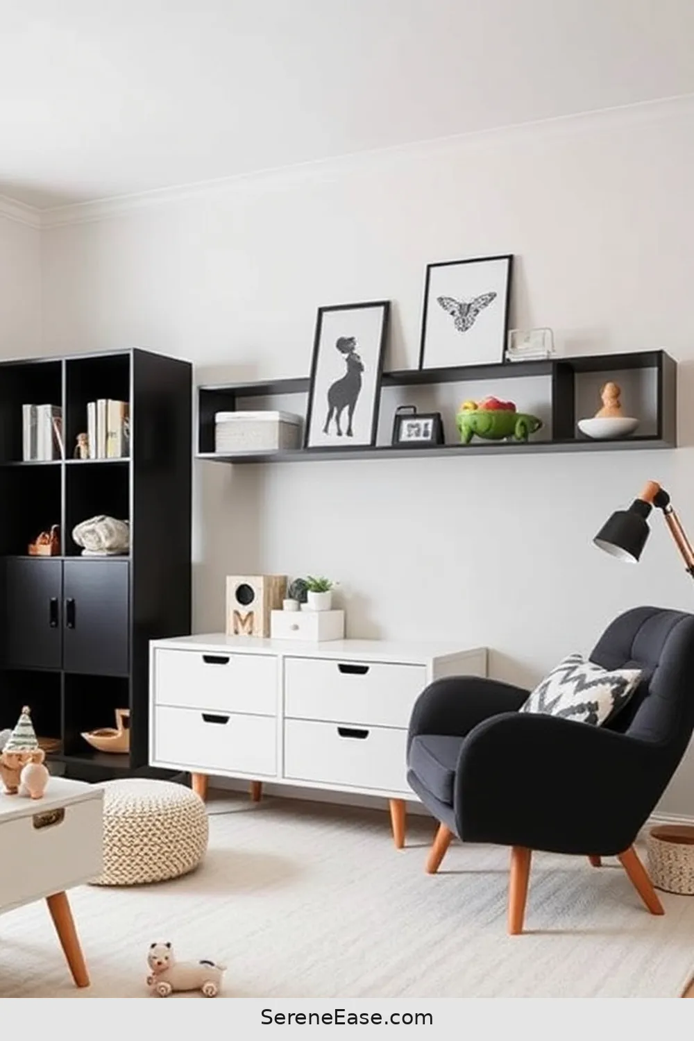 Step-by-Step to Achieve a Black and White Mid Century Modern Nursery Style 6 Finding Functional Storage Solutions for Step-by-Step to Achieve a Black and White Mid Century Modern Nursery Style