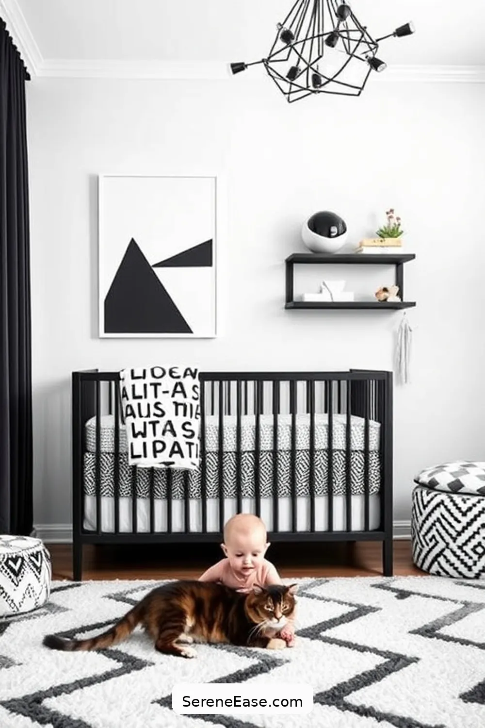 Step-by-Step to Achieve a Black and White Mid Century Modern Nursery Style 10 Incorporating Art and Wall Decor for Step-by-Step to Achieve a Black and White Mid Century Modern Nursery Style