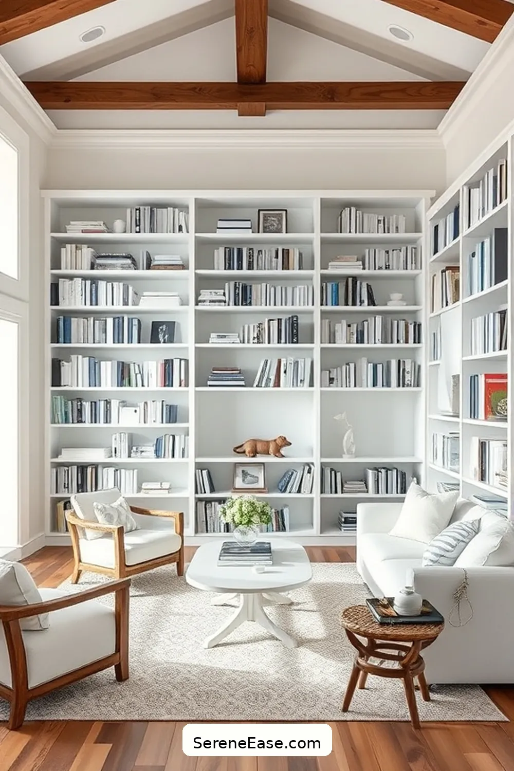 Tips and Tricks for Designing a Monochromatic Library With Coastal Style 11 Organizing Your Library for Functionality for Tips and Tricks for Designing a Monochromatic Library With Coastal Style