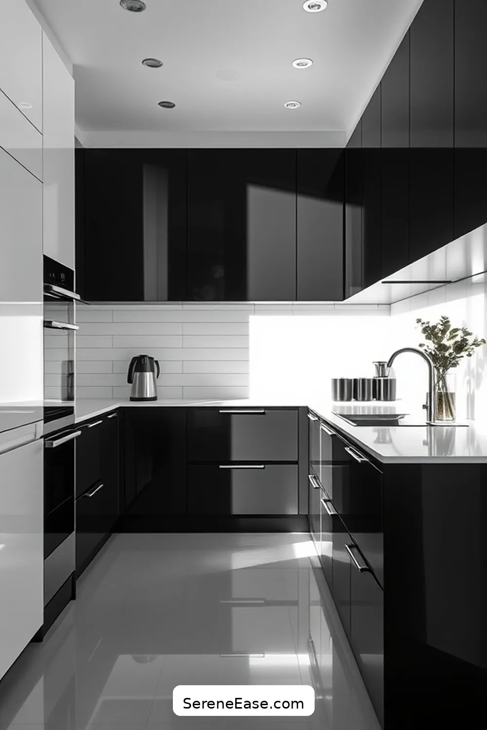 Opt for Sleek Cabinetry for Tips to Achieve Black and White Minimalist Kitchen Style