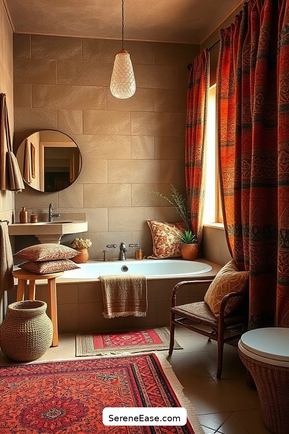 Transform Your Bathroom With Earth Tones and Bohemian Style 4 Adding Bohemian Textiles and Patterns for Transform Your Bathroom With Earth Tones and Bohemian Style