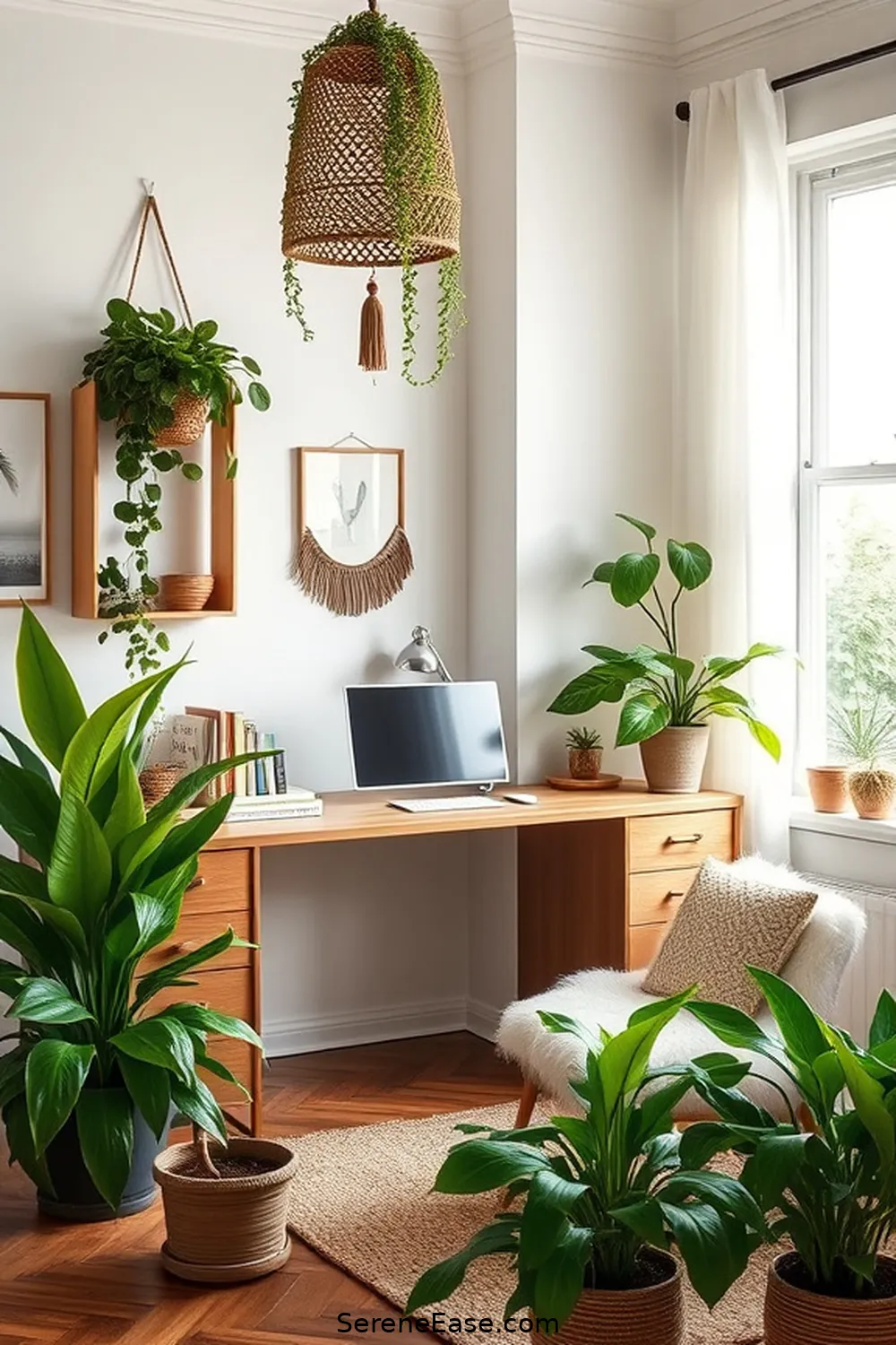 Transform Your Home Office With Neutral Tones in Bohemian Style 8 Adding Greenery for a Fresh Touch for Transform Your Home Office With Neutral Tones in Bohemian Style