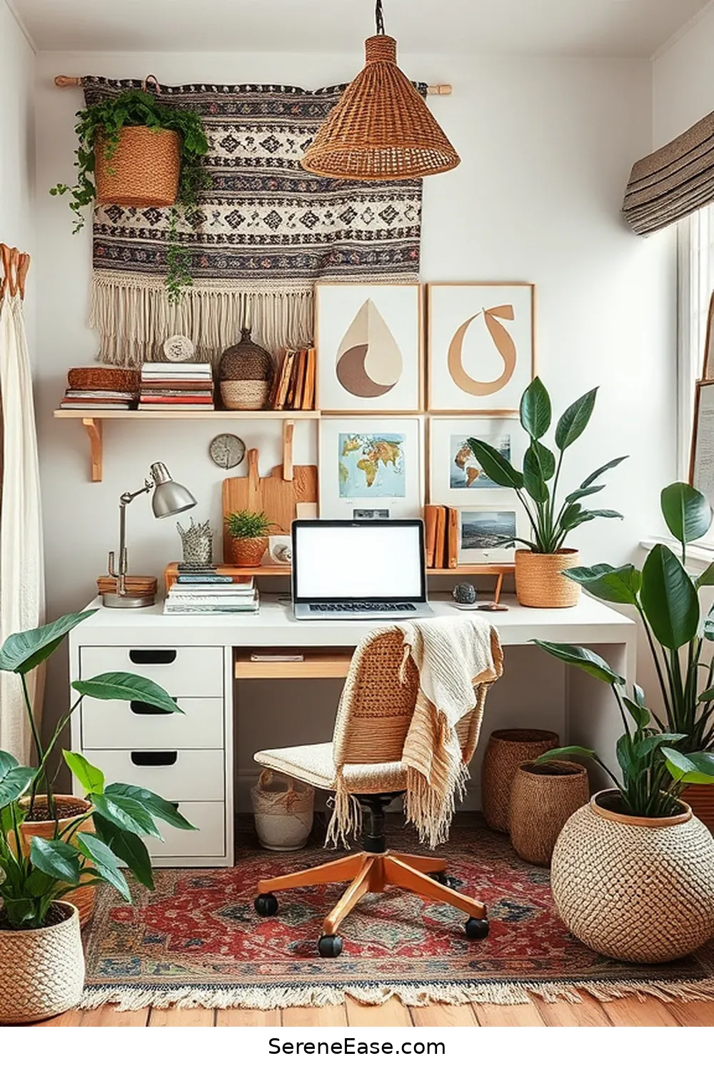 Transform Your Home Office With Neutral Tones in Bohemian Style 14 Balancing Clutter and Minimalism for Transform Your Home Office With Neutral Tones in Bohemian Style