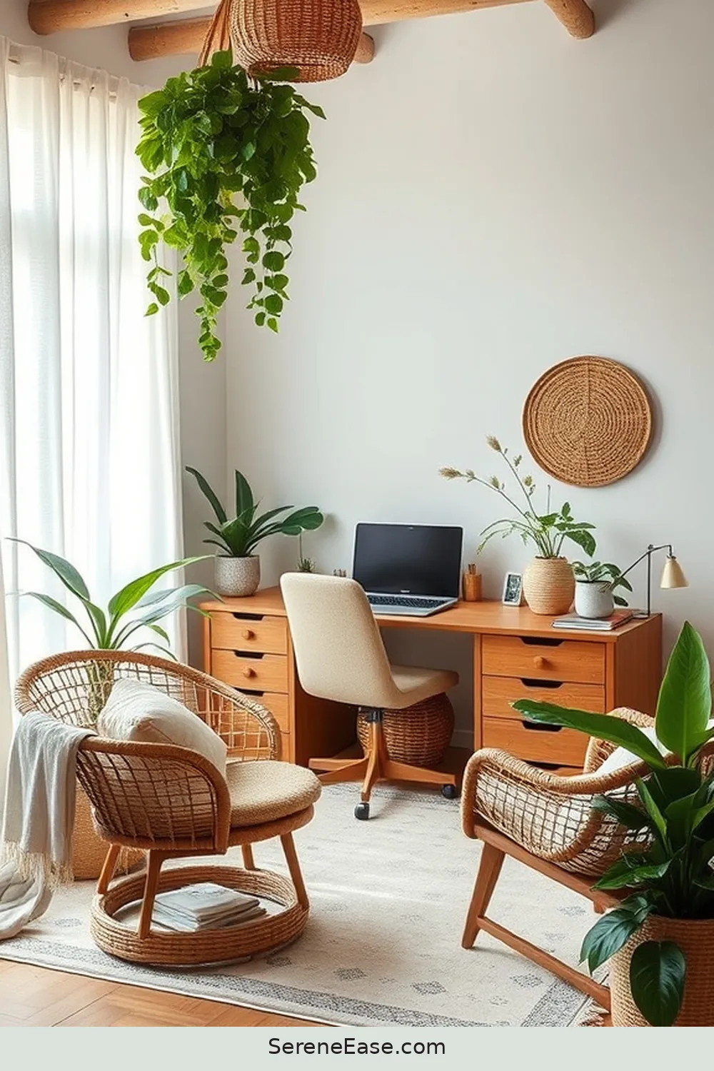 Transform Your Home Office With Neutral Tones in Bohemian Style 5 Incorporating Natural Materials for Transform Your Home Office With Neutral Tones in Bohemian Style