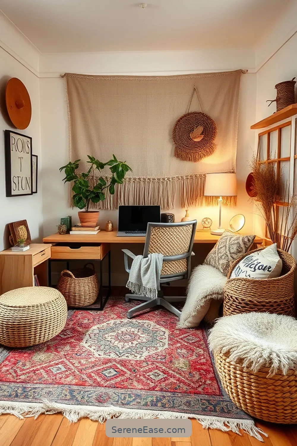 Transform Your Home Office With Neutral Tones in Bohemian Style 6 Layering Textures for Depth for Transform Your Home Office With Neutral Tones in Bohemian Style