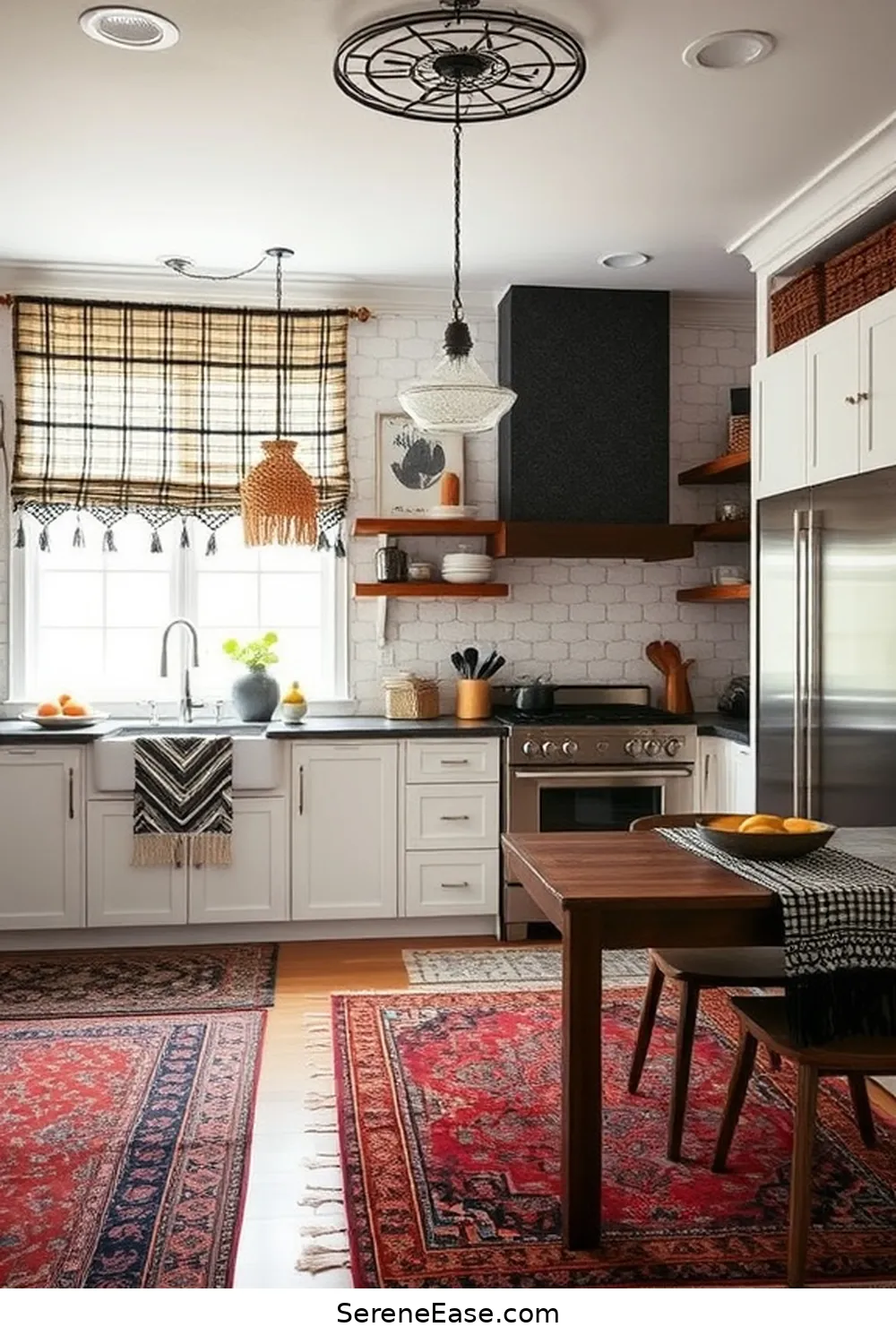 Transform Your Kitchen Into a Black and White Bohemian Style 3 Incorporate Bohemian Textiles for Transform Your Kitchen Into a Black and White Bohemian Style