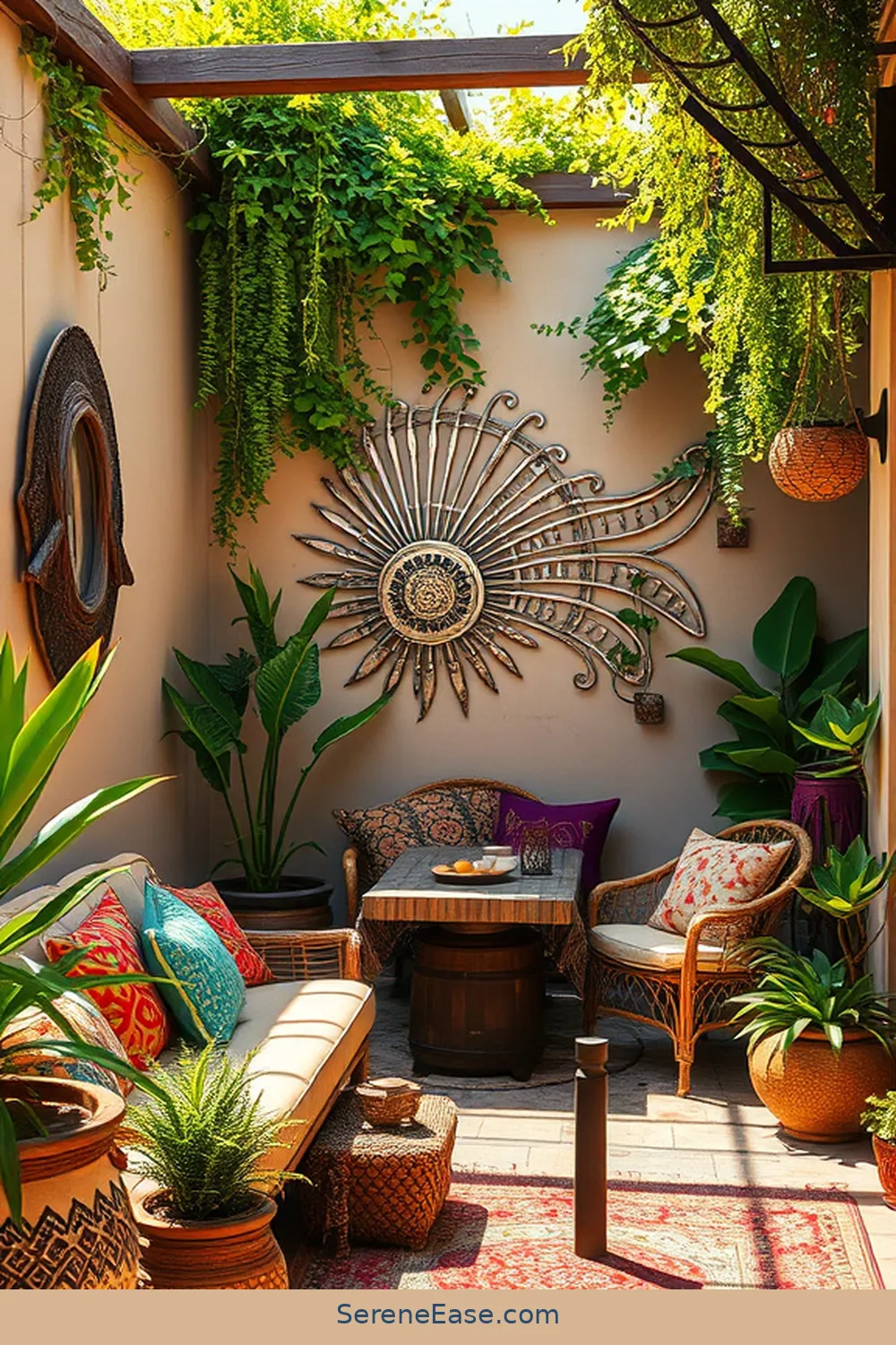 Transform Your Outdoor Patio With Metallic Accents in Bohemian Style 9 Incorporate Metallic Wall Art for Visual Interest for Transform Your Outdoor Patio With Metallic Accents in Bohemian Style